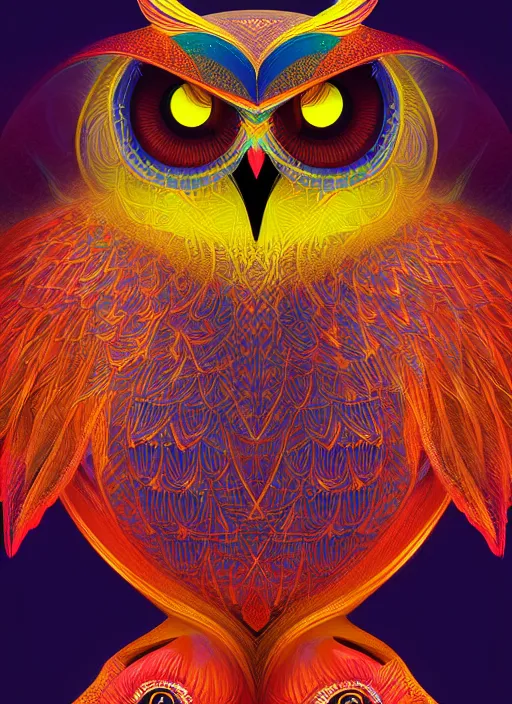 Image similar to symmetry!! product render poster vivid colors divine proportion owl, 神 圣, glowing fog intricate, elegant, highly detailed, digital painting, artstation, concept art, smooth, sharp focus, illustration,