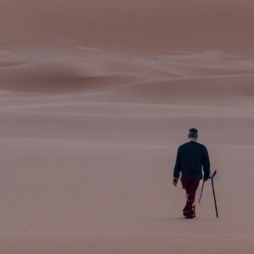 Prompt: man wandering the desert solemnly, realistic 8k