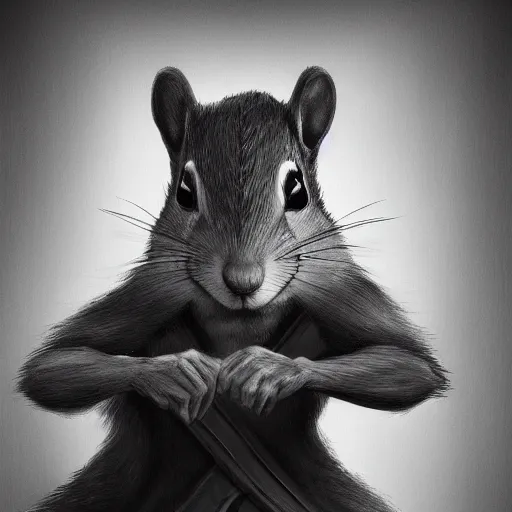 Image similar to samurai squirrel samurai painting portrait, desaturated, chiaroscuro, extremely detailed, artstation, cinematic