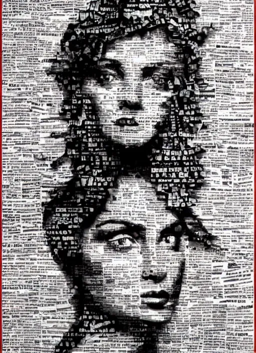 Image similar to a beautiful young woman made of newspaper