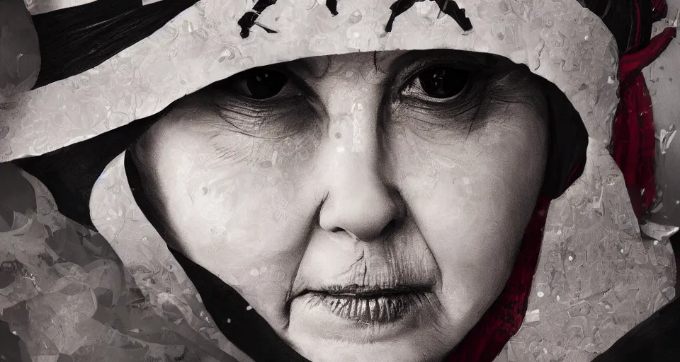 Image similar to the queen dressed as a ninja, 4k, photorealistic, hyper detailed