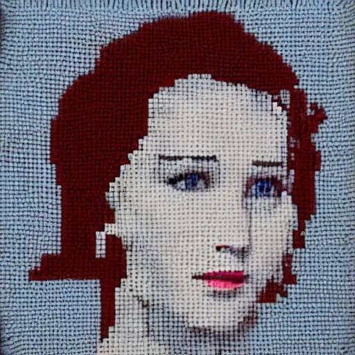 Image similar to jennifer lawrence made of yarn, crocheted caricature of jennifer lawrence, photorealistic, trending on artstation