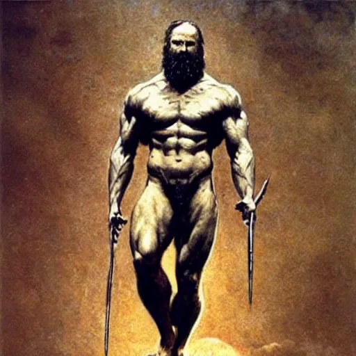 Prompt: zeus in thunder armor concept, bearded, muscular, beksinski