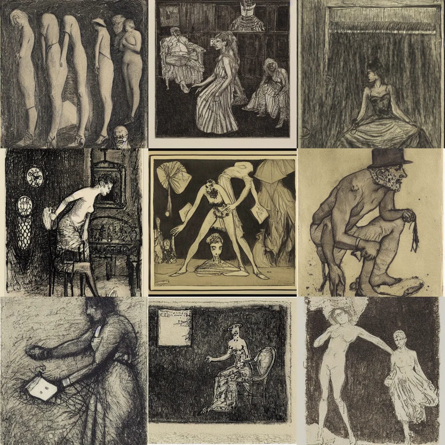 Prompt: a max klinger etching from his the glove cycle, artwork by james ensor