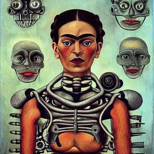 Prompt: cyborgs by frida kahlo