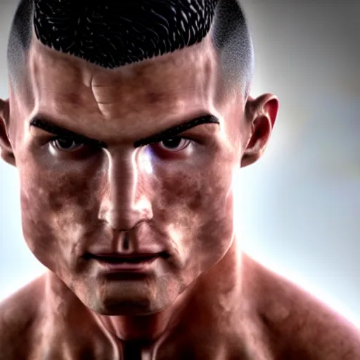 Image similar to a realistic detailed photo of a male android robot bodybuilder, cristiano ronaldo, shiny skin, posing, blank stare