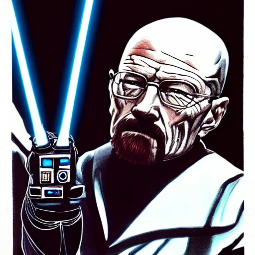 Image similar to a detailed painting of walter white as darth vader commanding the death star to destroy alderan