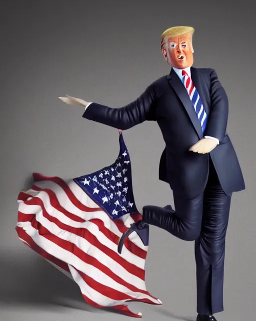 Image similar to donald trump flying skirt pose, by sam shaw, realistic, detailed