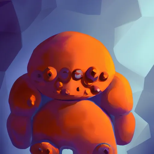 Image similar to a baby magma golem, dark grey and orange colours, digital art, detailed