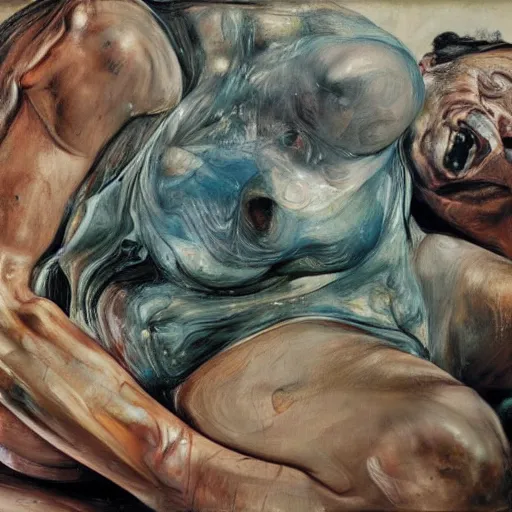 Image similar to high quality high detail painting by lucian freud and jenny saville, hd, freacking out, turquoise