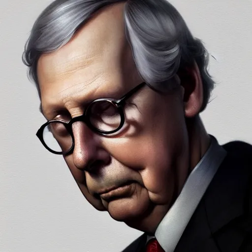 Prompt: amazingly beautiful portrait of a hyper realistic, frowning, sad mitch mcconnell ( ( turtle ) ) by greg rutkowski, artgerm, alphonse mucha, concept art, octane render, highly detailed, high quality, 8 k, soft lighting, path traced