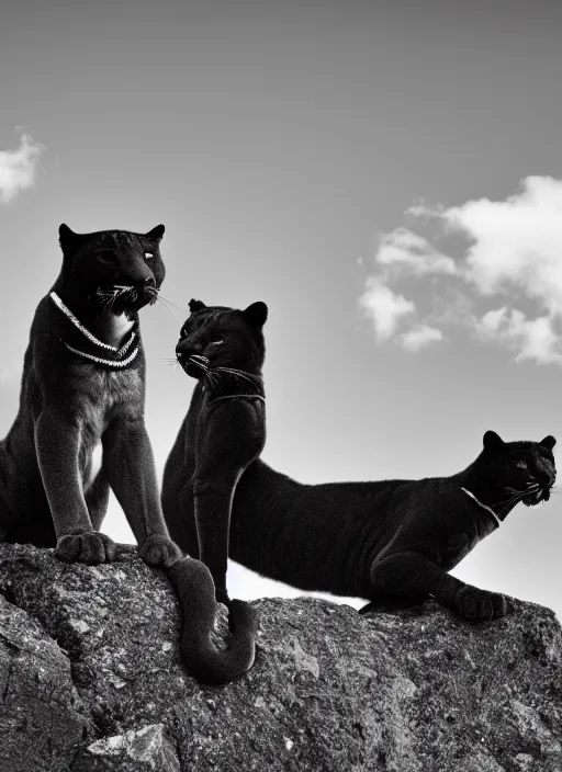 Image similar to two panther black and white portrait white sky in background