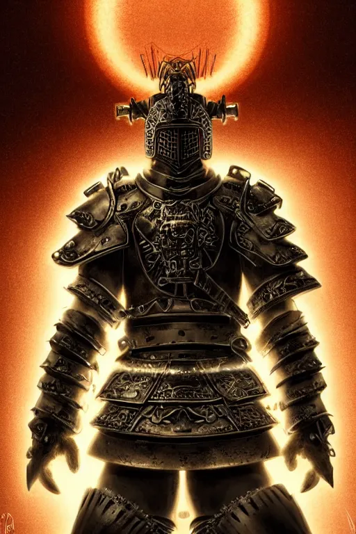 Image similar to a centered render of a majestic post apocalyptic samurai warrior wearing armour and leather clothing surrounded by bio - luminescent jellyfish and sacred geometry, cinematic, beautifully lit, by artgerm, by donato giancola, by viktoria gavrilenko 3 d, trending on artstation, octane render, 8 k