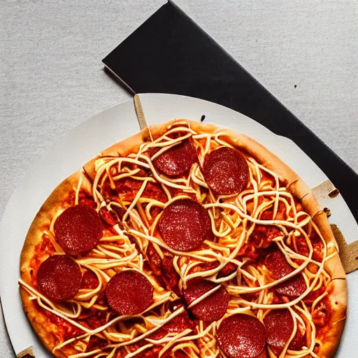 Image similar to pizza spaghetti, 8k hd food time, cinematic photography