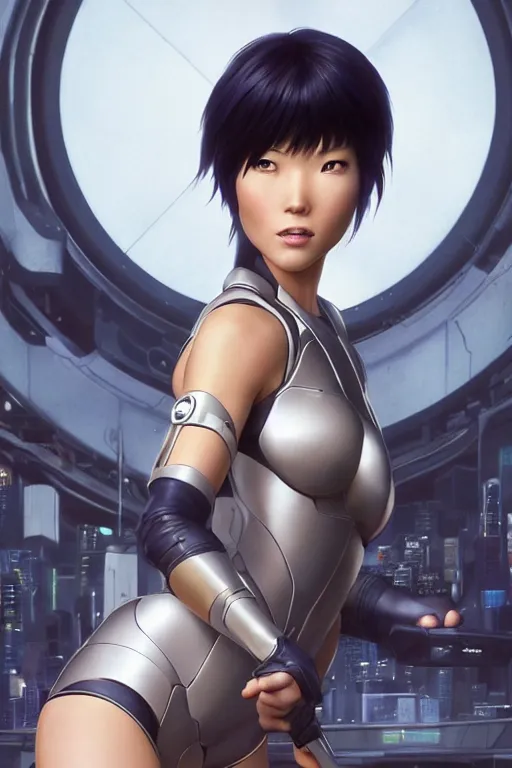 Image similar to weta disney pixar movie still portrait photo of motoko kusanagi the major ghost in the shell : : as cyborg woman by pixar : : by weta, wlop, ilya kuvshinov, rossdraws, artgerm, maxim cover, octane render, anime, octane render, 3 d, volumetric lighting, anti aliasing, raytracing : :