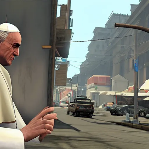 Image similar to the pope as a game character in gta 5, game graphics, game screenshot