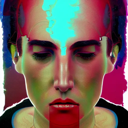 Image similar to Fractal digital glitch portrait of Jennifer Connelly, very coherent, painted by Edward Hopper, Wayne Barlowe, painted by James Gilleard, airbrush, art by JamesJean