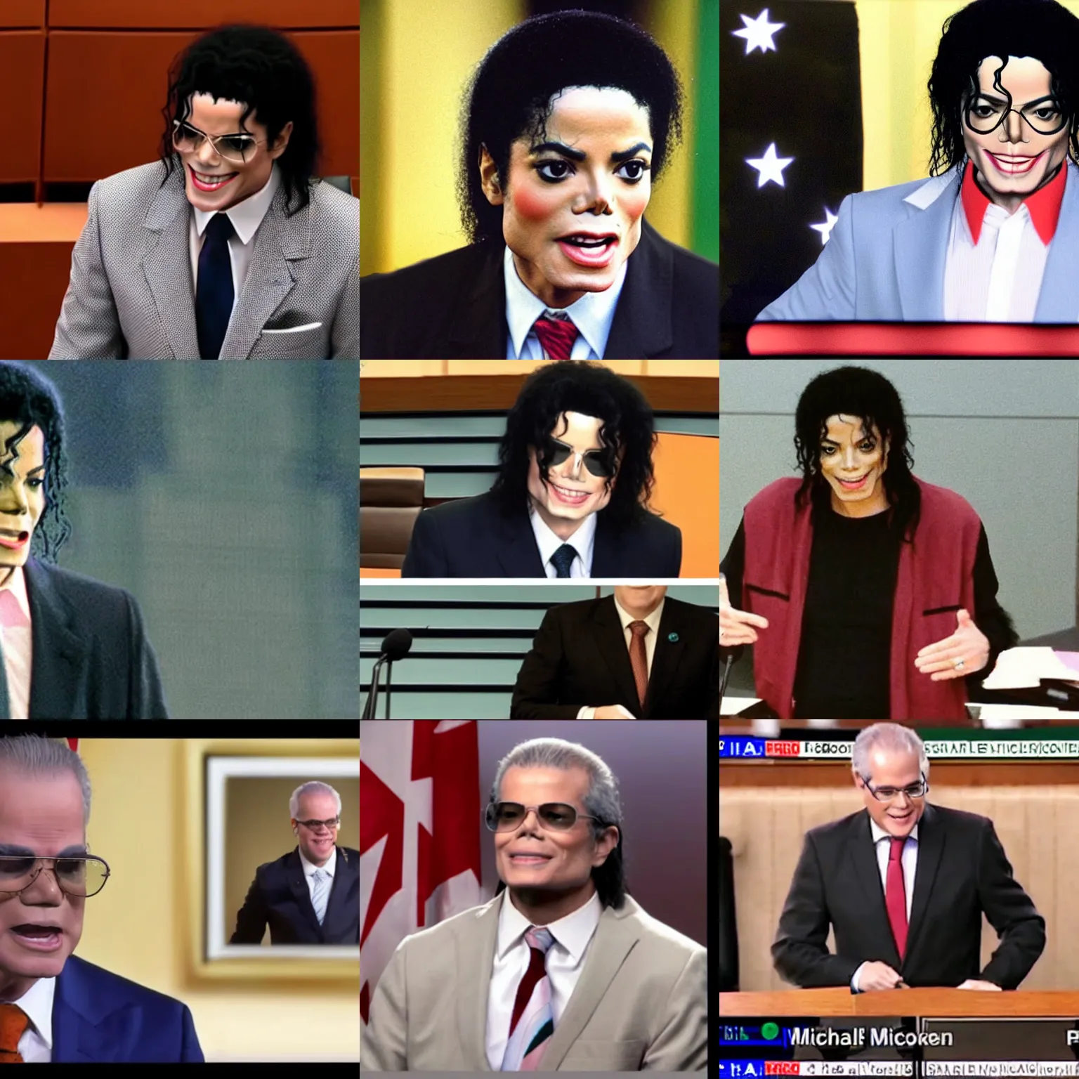 Prompt: Michael Jackson as Scott Morrison the Australian Prime Minister, still image from TV parliament footage