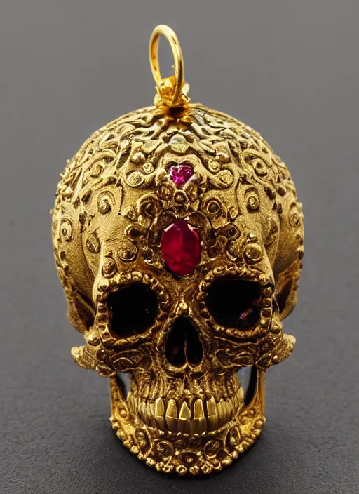 Image similar to ornate gothic gold skull realistic 3 d covered in rubies