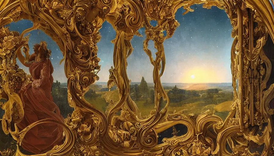 Prompt: a huge standalone hyperrealistic photorealistic hyperdetailed window reflecting a comet, seen from the distance. art nouveau rococo baroque in the style of caravaggio and botticelli. unexpected elaborate maximalist fabric elements hd 8 x matte background in vibrant vivid natural interesting colour textures