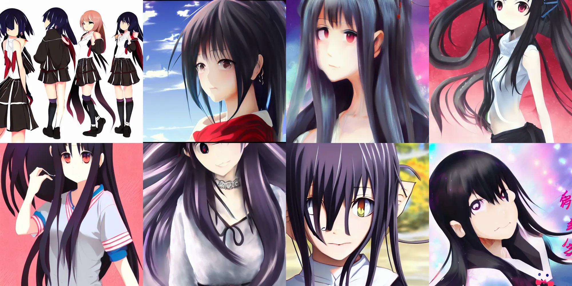 Prompt: high quality concept art of cute Japanese anime girl with black hair, pixiv , aniplex