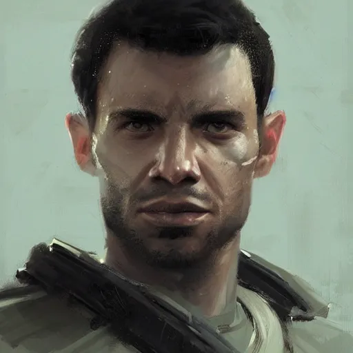 Prompt: portrait of a man by Greg Rutkowski, he is about 30 years old, british factions, he has short black military-style hair, a straight jaw, he has a scar above one eyebrow, he wears Galactic Alliance military fatigues, Star Wars Expanded Universe, highly detailed portrait, digital painting, artstation, concept art, smooth, sharp foccus ilustration, Artstation HQ