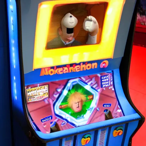 Image similar to an arcade whack a mole game with moles that look like boris johnson,