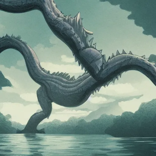 Image similar to lake monster, Trending on Artstation, Hiroaki Tsutsumi style