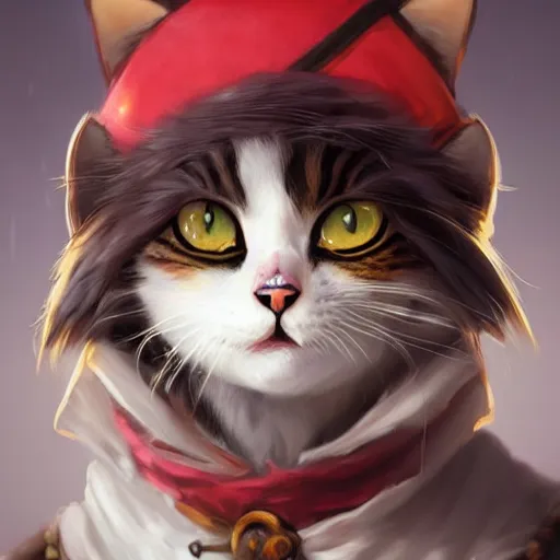 Prompt: Portrait of a Kawaii Cat dressed as a Pirate, digital painting, highly detailed, artstation, concept art, smooth, sharp focus, illustration, art by artgerm and greg rutkowski.