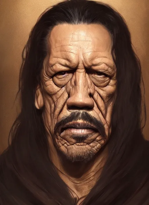 Prompt: Portrait of Danny Trejo, cloak, male, fantasy, extremely detailed, digital painting, artstation, concept art, smooth, sharp focus, illustration, stunning lighting, art by artgerm and greg rutkowski and alphonse mucha and simon stalenhag, realistic character concept, high fantasy, light atmosphere, golden ratio, cinematic lighting, hyperdetailed, high resolution, insanely detailed and intricate, artstation, Marc Simonetti, Greg Rutkowski, 8k