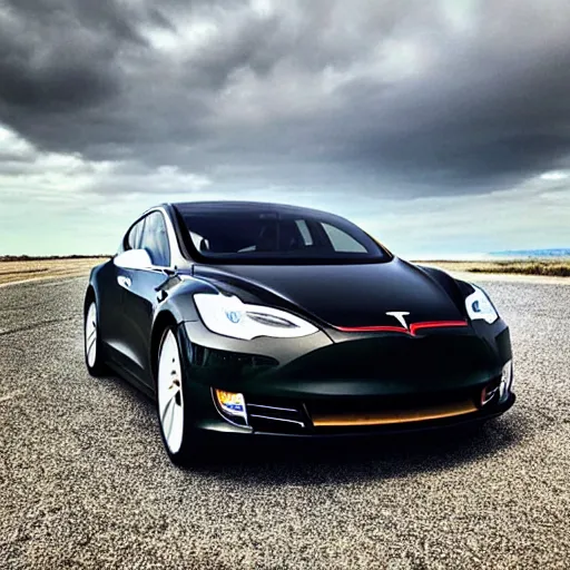 Image similar to “armored knight drives Tesla”
