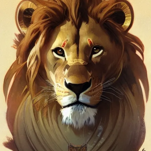 Image similar to Simba lion king Disney a very detailed a very detailed elegant, sharp focus, a very detailed art by alphonse mucha and greg rutkowski