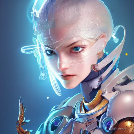 Image similar to studio portrait of lawful good colorful female holy mecha paladin absurdly beautiful, elegant, young sensual graceful woman, ultrafine hyperrealistic detailed face illustration by kim jung gi, irakli nadar, intricate linework, sharp focus, bright colors, matte, octopath traveler, final fantasy, unreal engine highly rendered, global illumination, radiant light, intricate environment