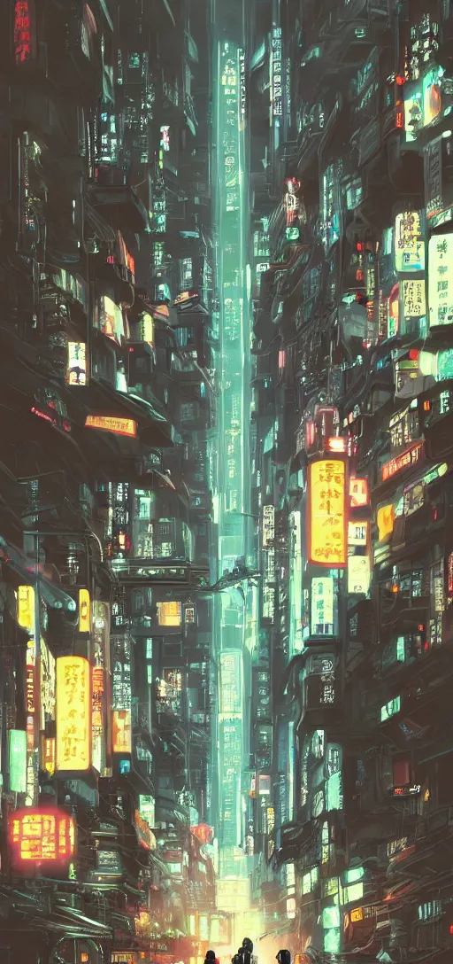 Image similar to cyberpunk robot in future japan at night, concept art, fine details, studio ghibli, cinematic lighting, ghost-in-the-shell, cyberpunk,sci-fi, fantasy, intricate, elegant, highly detailed, digital painting, trending on artstation, concept art, smooth, sharp focus, illustration, by james gurney and greg rutkowski