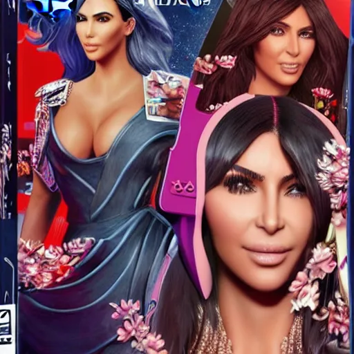 Image similar to video game box art of a ps 4 game called kim kardashian's fashion contest, 4 k, highly detailed cover art.