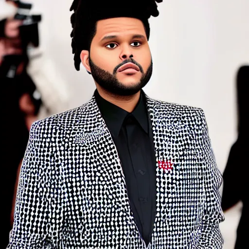 Prompt: the weeknd wearing piet mondrian style clothing