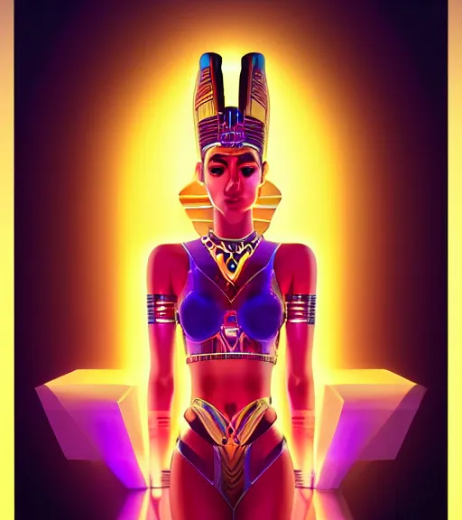 Image similar to symmetry!! egyptian princess of technology, solid cube of light, hard edges, product render retro - futuristic poster scifi, lasers and neon circuits, brown skin woman egyptian princess, intricate, elegant, highly detailed, digital painting, artstation, concept art, smooth, sharp focus, illustration, dreamlike, art by artgerm