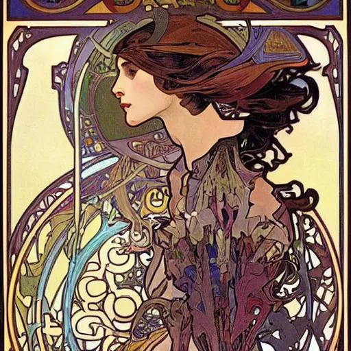 Prompt: organic cyborg art by alphonse mucha