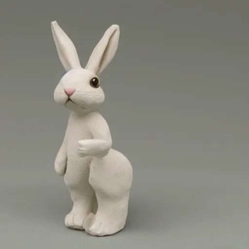 Prompt: toy rabbit clay model on a table 3 inches high