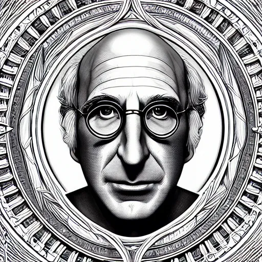 Image similar to a symmetrical portrait illustration of larry david hand drawn sketch on artstation 4 k intricate extremely detailed digital art by alex grey infinite wisdom sacred geometry