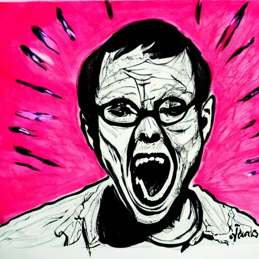 Image similar to portrait of crazy person screaming black ink on paper