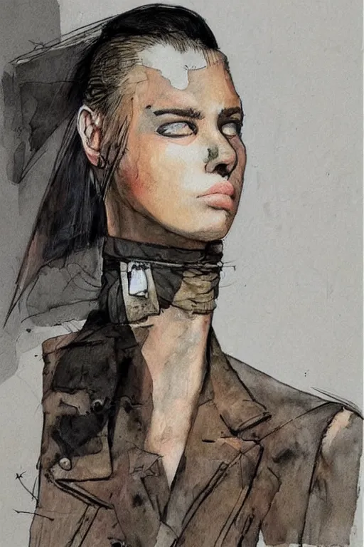 Image similar to portrait fashion model artwork by enki bilal