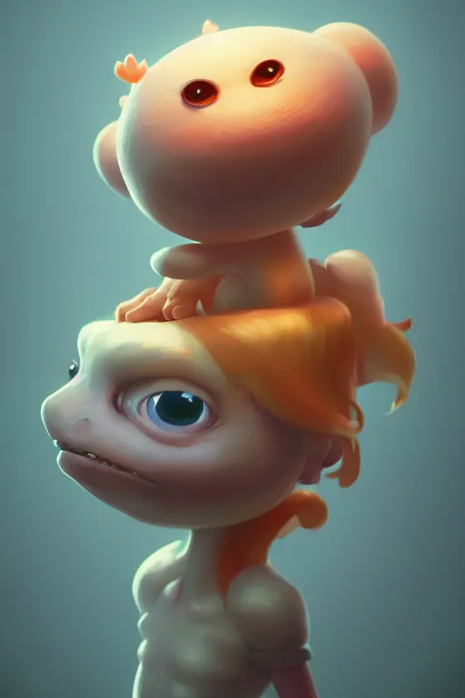 Image similar to extremely super mega cute monster character concept, soft light, soft mood, illustration, painting oil on canvas by Elena Zhurikhina and Goro Fujita, octane render trending on artstation, 4k, 8k, HD