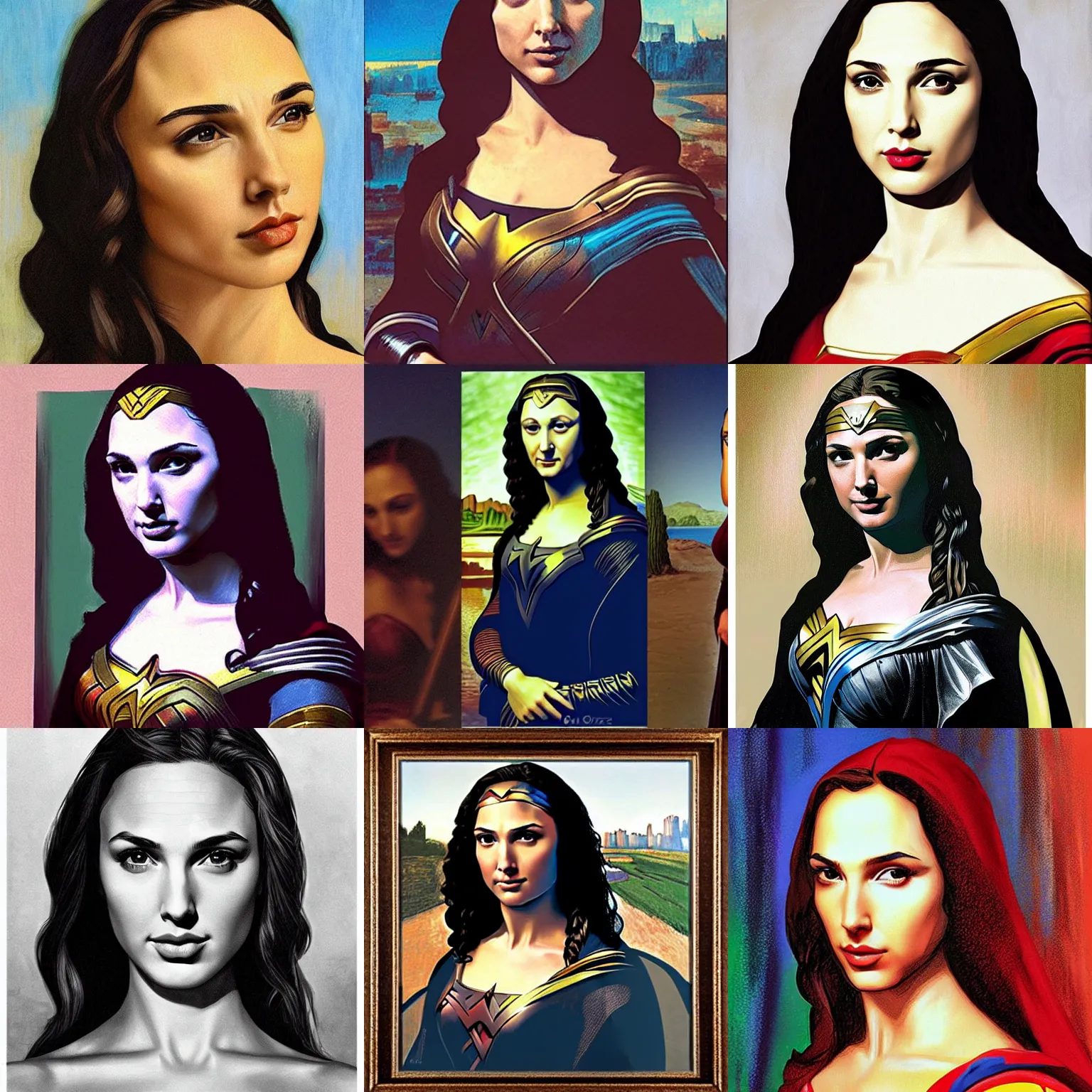 Prompt: Gal Gadot in the style of the monalisa by alex ross