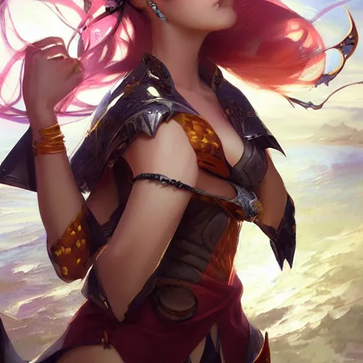 Prompt: Jinx on her day off league of legends, highly detailed, digital painting, artstation, concept art, smooth, sharp focus, illustration, ArtStation, art by artgerm and greg rutkowski and Hikari Shimoda and Edmund Blair Leighton and Charlie Bowater