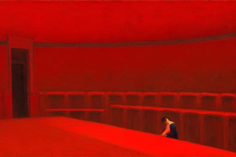 Image similar to only with red, crowd screaming, an exposed picture in a roman theater, in the style of beksinski, parts by edward hopper, parts by rodcenko, parts by yue minjun, intricate and epic composition, red by caravaggio, insanely quality, highly detailed, masterpiece, red light, artstation, 4 k