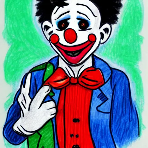 Image similar to a drawing of a clown with a stethoscope and blue shirt, face paint, a character portrait, trending on deviantart, neoplasticism, creepypasta, freakshow, macabre, white background