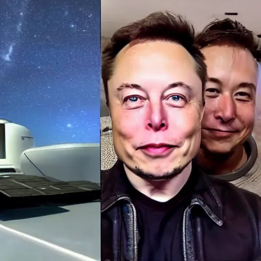 Image similar to Elon musk selfie and show his futuristic house on mars