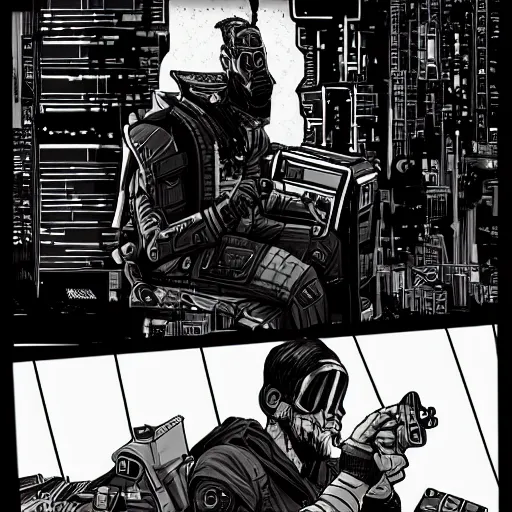 Image similar to Cyberpunk dude, by Matt Rhodes.