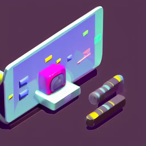 Prompt: a cute object of the pc monitor, mobile game, isometric art, centralised, mohamed chahin, blender cycles render, solid colours material, no background and shadows